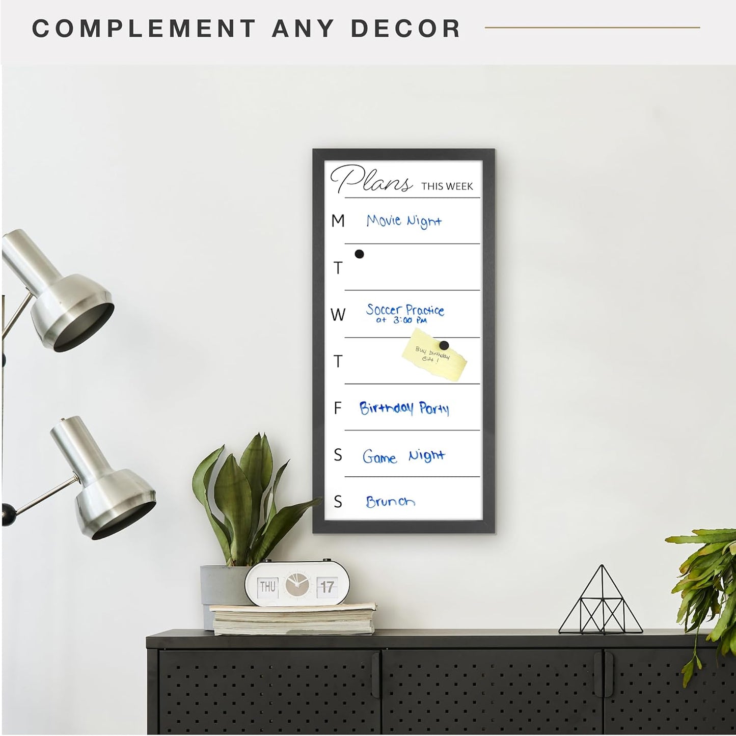 MCS Dry Erase Weekly Planner 11x24 Walnut Framed Calander Whiteboard for Wall, Plan Your Week with Family Weekly Planner for Dinners, Sports, Events & More