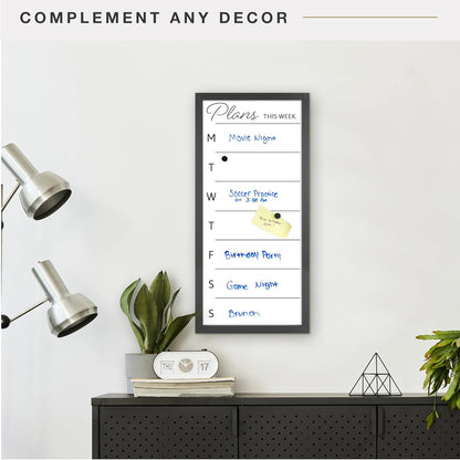 MCS Dry Erase Weekly Planner 11x24 Walnut Framed Calander Whiteboard for Wall, Plan Your Week with Family Weekly Planner for Dinners, Sports, Events & More