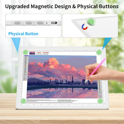 TOHETO A4 Light Board for Diamond Painting, Super Bright Magnetic Light Pad with Side Buttons, Lightbox for Tracing and Drawing, Corded Light Table for Sketching, Animation, Weeding Vinyl (Black)