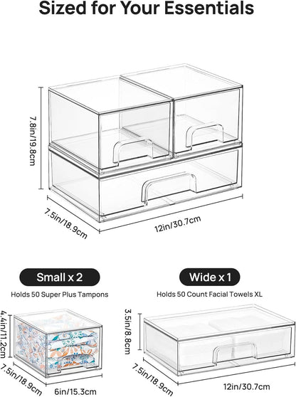 Vtopmart Stackable Storage Drawers Set of 3,Clear Plastic Organizer Bins for Makeup, Cosmetics, Beauty Supplies,Ideal for Vanity, Bathroom,Cabinet,Pantry Organization