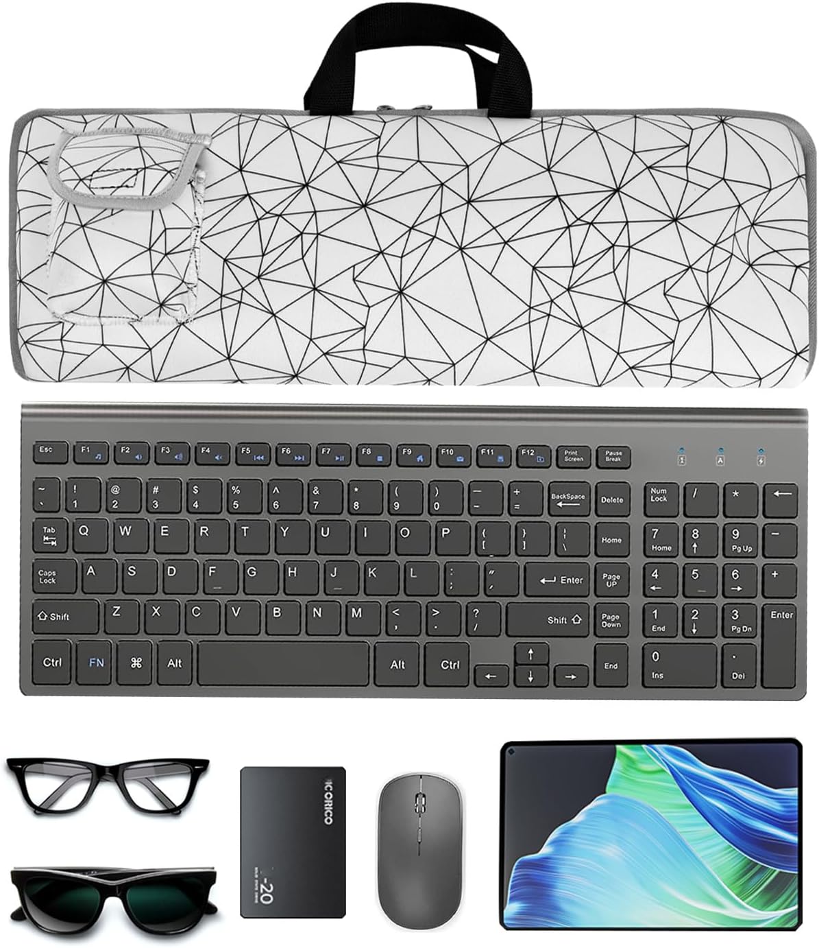 Keyboard Sleeve Travel Case for Logitech MK250 Wireless Keyboard Mouse Combo,Rugged Neoprene Construction Zipper Mouse Storage and Cable Storage Pouch(Black)