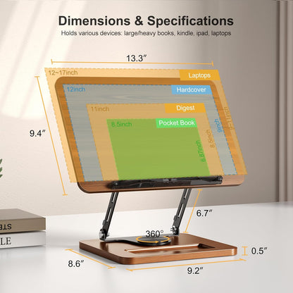 OPTIXCELL Book Stand for Reading with Light, Book Holders for Reading Hands Free, Adjustable Height & Angle, Fits Cookbook Recipe, Textbook, Foldable for Kitchen, Office, School,Gift for Book Lovers