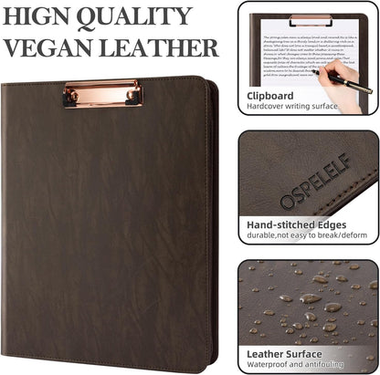 Ospelelf Zippered Padfolio Portfolio Folder, Leather Clipboard with Storage, 3 Ring Binder 1 Inch,12.1” Tablet Sleeve, 5 Dividers with Pocket, Refillable Notepad, Card Slot (Classic Black)
