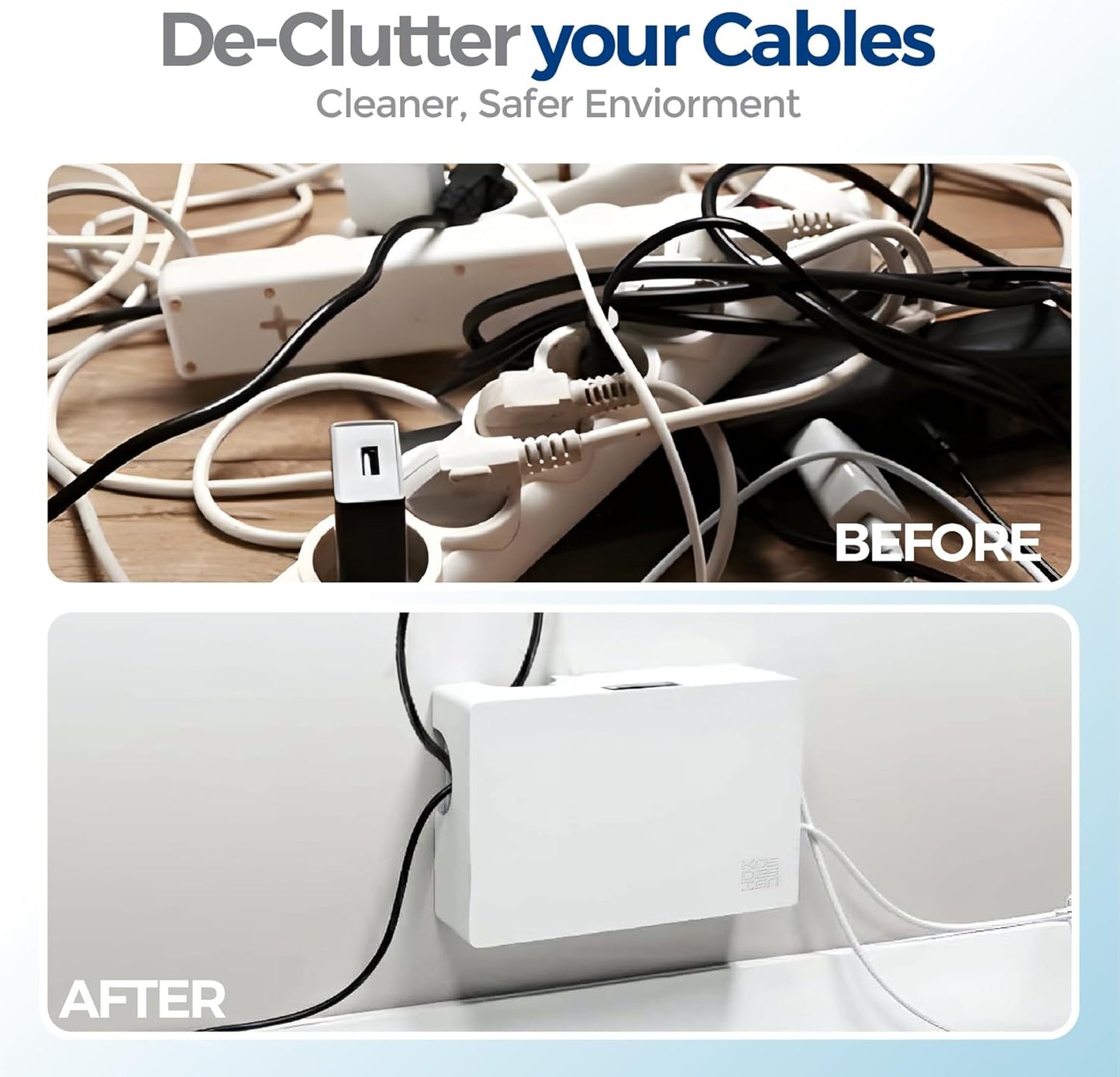 Cable Management Box with Included Mounting Hardware – ABS Cord Organizer (12,7 x 7,8 x 4,5 in) | Heat-Tolerant Power Strip & Cable Storage | Wall-Mountable or Floor Use
