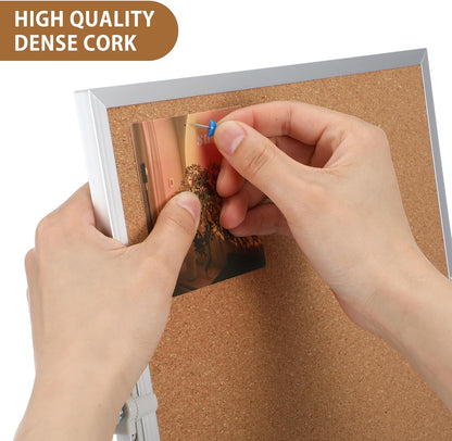 2 Pack Cork Board Bulletin Board, Double Sided Pin Board with Silver Aluminum Border, Desktop Small Cork Board with Stand Suitable for Home, Office, Desk Message Board or Picture Board 9.8"×9.8"