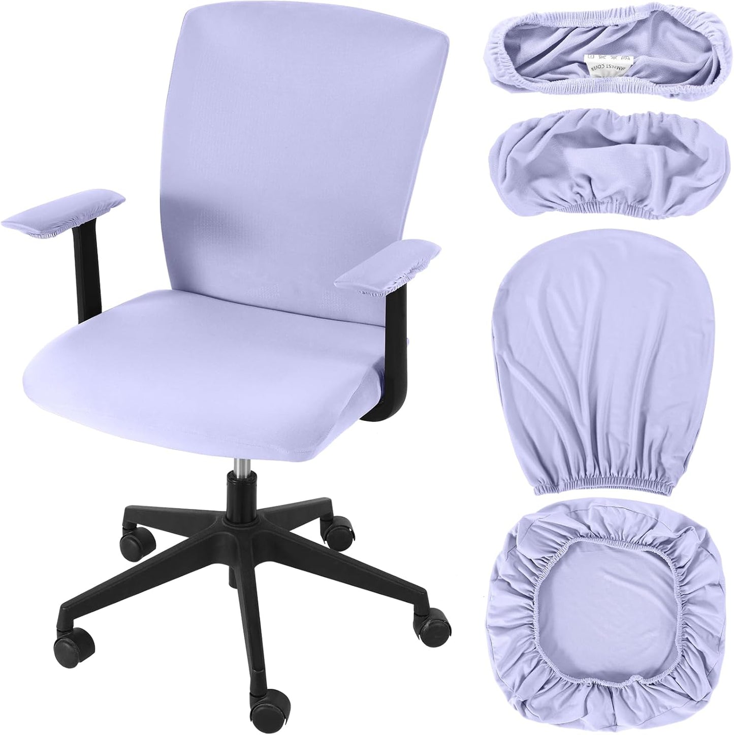 Tallew 4 Pcs Office Chair Covers Set Computer Universal Protective Stretchable Chair Seat Covers Desk Armrest Cover Pads Office Cushion Backrest for Rotating(Regular,Black)