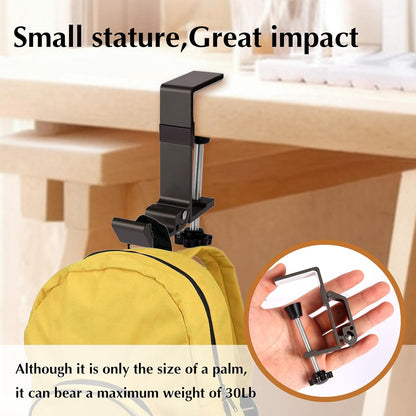 Desk Bag Hook - Bag Hanger for Table with Adjustable Arm Clamp - Aluminum Under Desk Handbag Hanger - Clamp Hook for Purse, Bag, Headphone,Fold/Black,2 pcs (White)