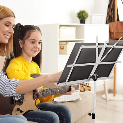 CAHAYA Portable Sheet Music Stand: Dual Use Desktop Book Holder Folding Lightweight Extra Stable Reinforced with Carrying Bag and Clip for Students Musicians Height Adjustable up to 54.3" CMS0204
