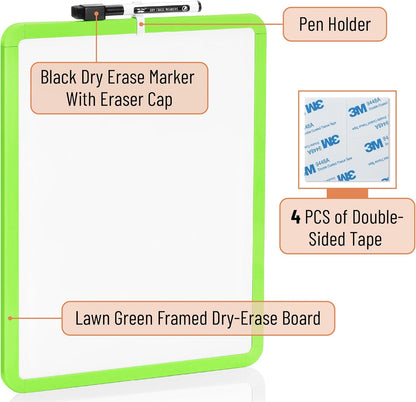 Mr. Pen- Dry Erase Board, 14” x 11” with a Black Dry Erase Marker, White Frame, Small Mini White Board for Students, Fridge, Wall, Locker, Includes Double Sided Tapes