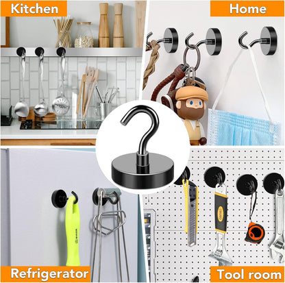 MIKEDE Black Magnetic Hooks 85Lbs Heavy Duty Earth Magnets with Hooks for Cruise Cabin Strong Magnet Hooks for Hanging Super Metal Magnetic Hanger for Grill Fridge Kitchen - Pack of 10
