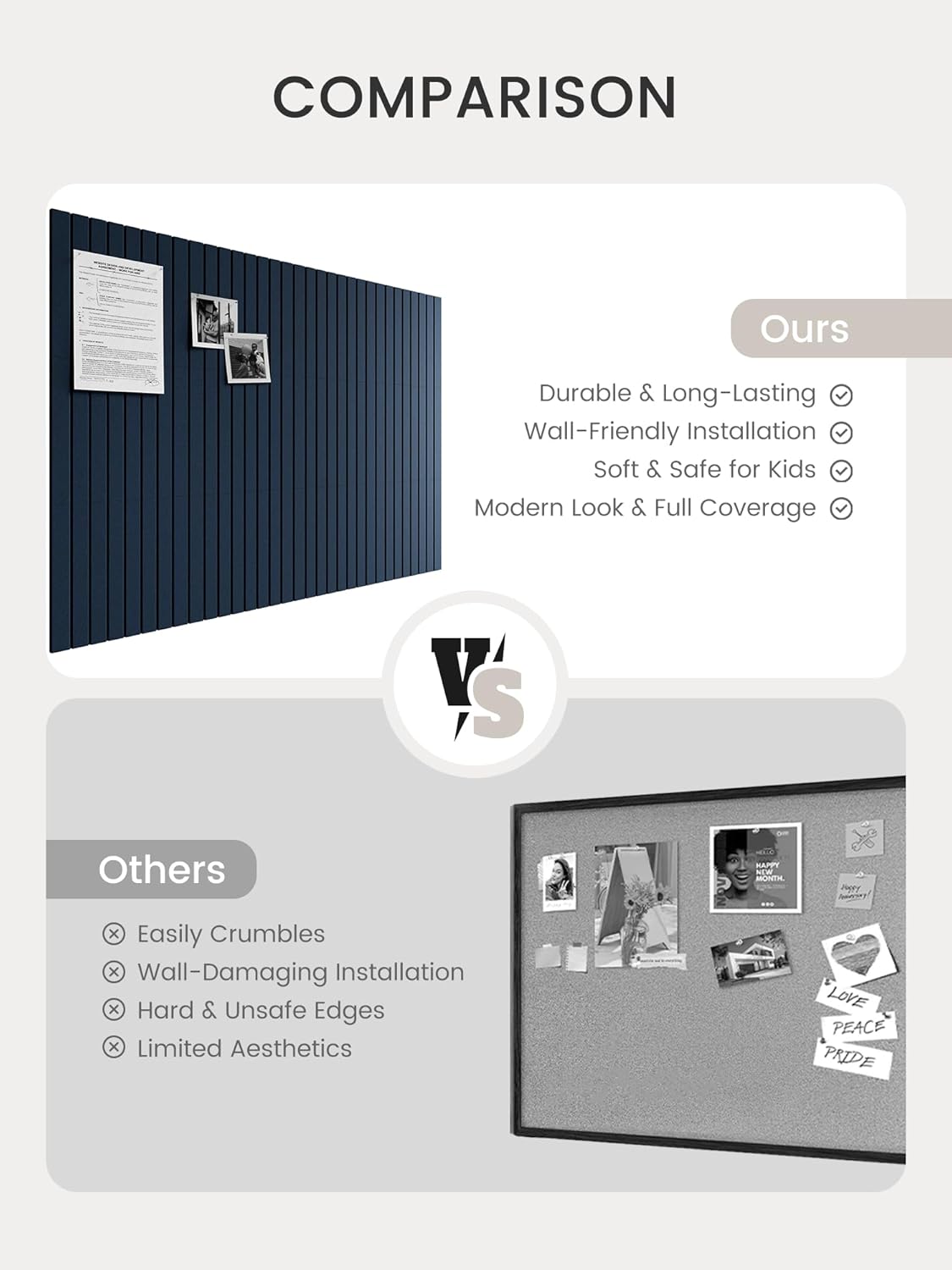 Bumusty Large Cork Board Alternative-48 x 36" Felt Bulletin Board Tiles, with 30 Pushpins, 70 Adhesive Tabs, Fine-Stripe 12-Pack, Cork Boards for Office Push Pin Board Felt Board-Oatmeal