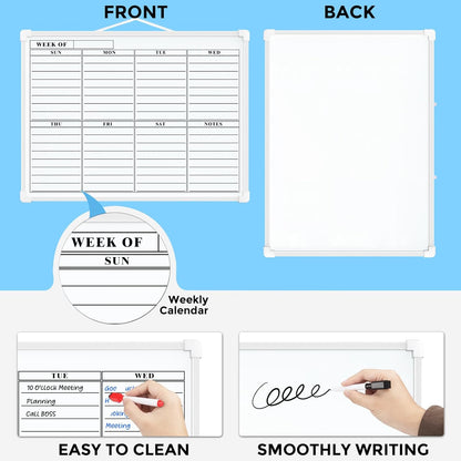 MaxGear Monthly Calendar Dry Erase Board for Wall, 16"x12" Small Hanging Double-Sided White Board, Portable Whiteboard for Planning, Drawing, Memo, to Do List, School, Home, Kitchen, Office