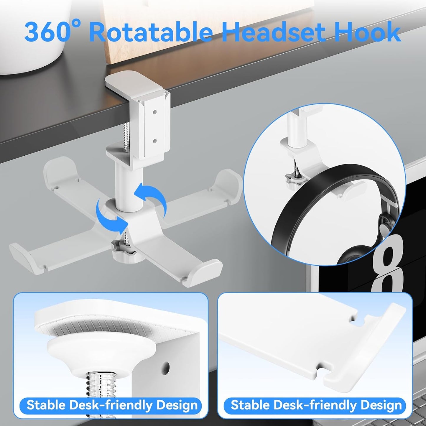 4 in 1 Desk Cup Holder with Storage - Clamp on Under Desk Headphone Hanger - Detachable Pen Cup Holder Desktop Storage for Desktop Attachments Accessories
