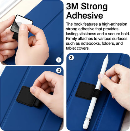 4-Pack Black Elastic Pen Loop Holders – Adhesive PU Leather Sleeves