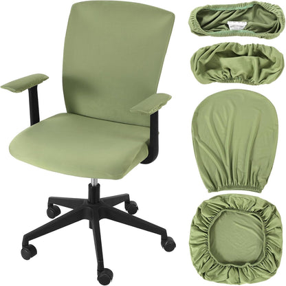 Tallew 4 Pcs Office Chair Covers Set Computer Universal Protective Stretchable Chair Seat Covers Desk Armrest Cover Pads Office Cushion Backrest for Rotating(Regular,Black)