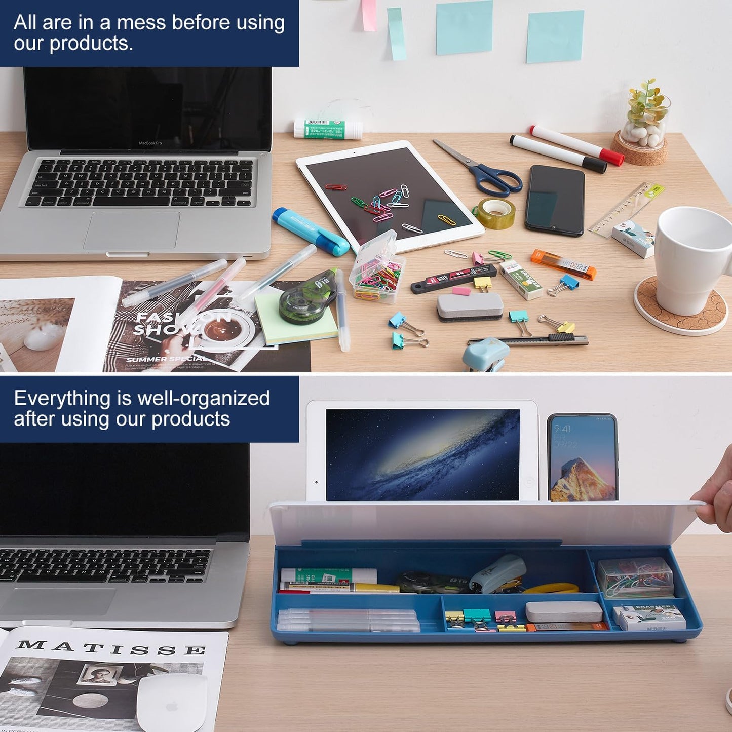 TSJ OFFICE Small Desktop Whiteboard -Glass Dry Erase Board Computer Keyboard Stand White Board Surface Pad with Drawer, Desk Organizers with Accessories for Office, Home, School Supplies - White