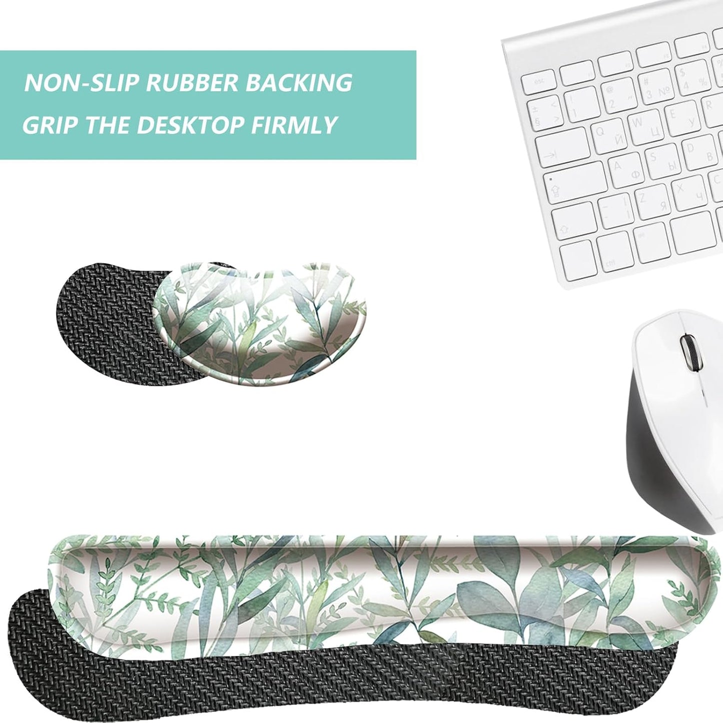 Keyboard Wrist Rest Mouse Wrist Support Set, Memory Foam Wrist Rest Pad for Computer Laptop Keyboard Mouse, Ergonomic Wrist Cushion Support for Typing Pain Relief, Gaming Home Office, Flowers Grass
