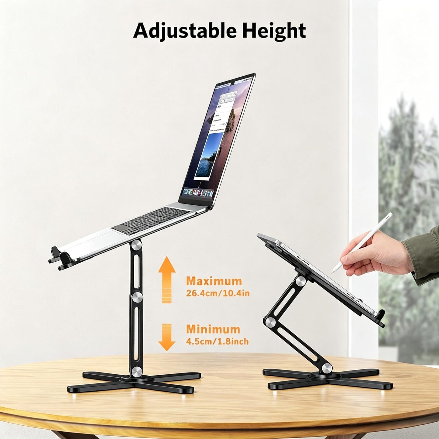 OMOTON LA10 360° Rotating Laptop Stand Riser for Desk, Ergonomic Foldable Computer Stand Adjustable Height Angles for Collaborative Work, Easy Storage Fit Macbooks,All Laptops up to 16 inches, Silver