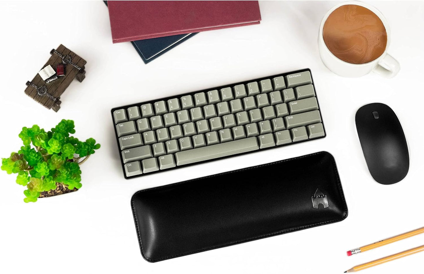 Bailey Compact by Castle - Wrist Rest for Keyboards with Around 61 Keys - Leather Ergonomic Computer Extra Firm Keyboard Wrist Support for Typists, Gaming, Heavy Office Use (Stone, Compact Size)