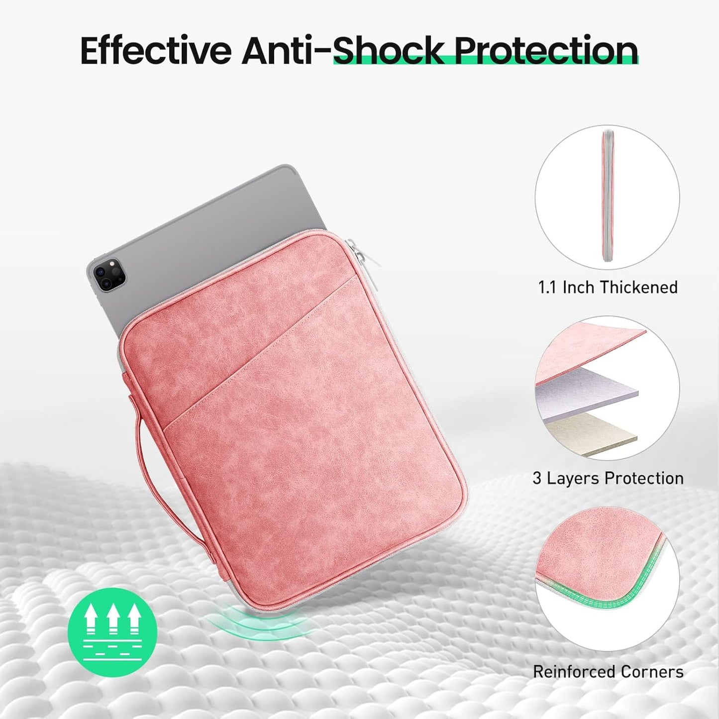 DTTO 9-11 Inch Tablet Sleeve Bag for iPad A16, iPad Air 11-inch M3 M2 / Air 5/4th Gen 10.9", iPad Pro 11 M4, iPad 10/9/8/7th Gen, Galaxy Tab A9+, Waterproof Travel Bag, Pink