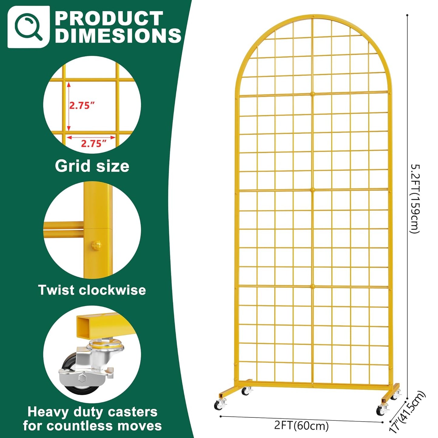 Asee'm Grid Wall Panels Display Stand 2' x 5.2' FT Black Movable Wire Grid Wall Display Rack Heavy Floorstanding Detachable Girdwall Panel with T-Base for Craft Show Rack, Retail Displays 1PCS