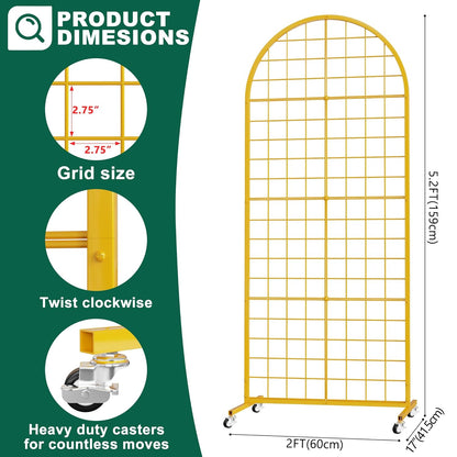 Asee'm Grid Wall Panels Display Stand 2' x 5.2' FT Black Movable Wire Grid Wall Display Rack Heavy Floorstanding Detachable Girdwall Panel with T-Base for Craft Show Rack, Retail Displays 1PCS