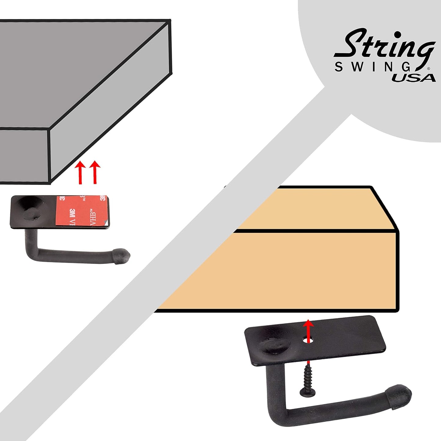 String Swing Headphone Hanger Hook Headset Holder Accessory Hook for Under Desk Or Table (Screw Or Adhesive Strip Mount, Single Unit)
