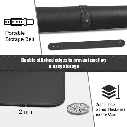 Non Slip Desk Mat, 31.5" x 15.7" PU Leather Desk Pad, Cork Desk Mat for Desktop, Desk Pad for Keyboard and Mouse, Ideal for Office and Home, Black