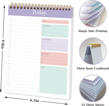 104 Pgs To Do List Notepad - Daily Planner Notepad Undated 52 Duplex-Printed Undated Sheets Tear Off, 6.5" x 9.8" Checklist Productivity Organizer with Hourly Schedule for Tasks
