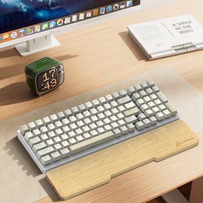 ATTACK SHARK Bamboo Wrist Rest for Computer Keyboard，Ergonomic Hard Palm Rest for Comfortable Typing Pain Relief，Anti-Slip Wrist Support for Office, Gaming, Laptop (98 Key)
