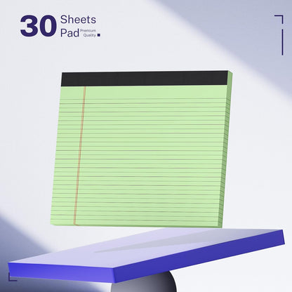 5 Pack Wide Legal Pads 11" x 9.5" Landscape Pink Purple Blue Green Yellow College Ruled Note Pad Narrow Ruled 30 Sheets per Notepad Perforated Writing Paper Thick Backboard Horizontal Pads of Paper