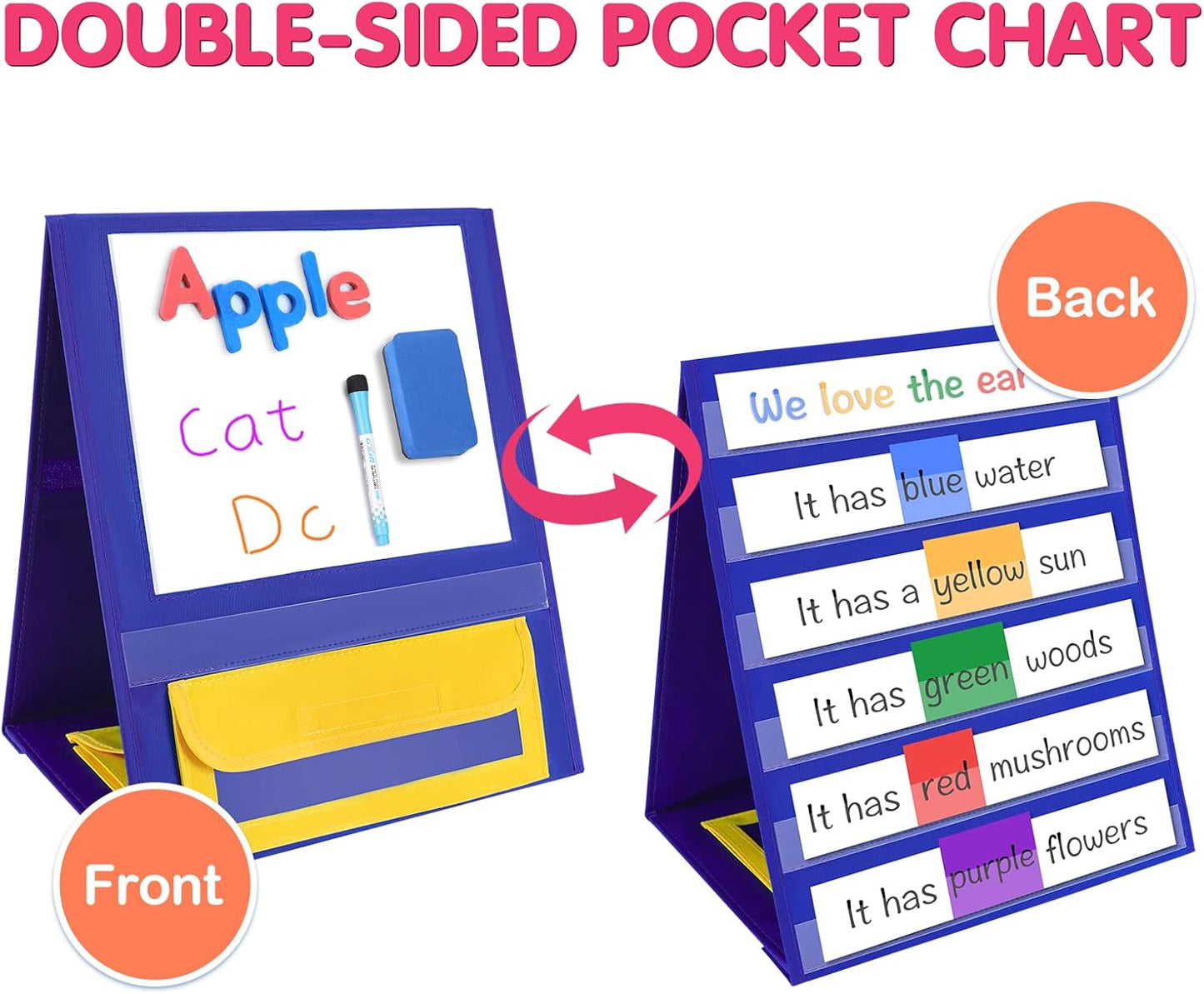 Magnetic Desktop Tabletop Pocket Chart Stand, Double Sided Small Pocket Chart for Classroom Home (15" X 12.5")