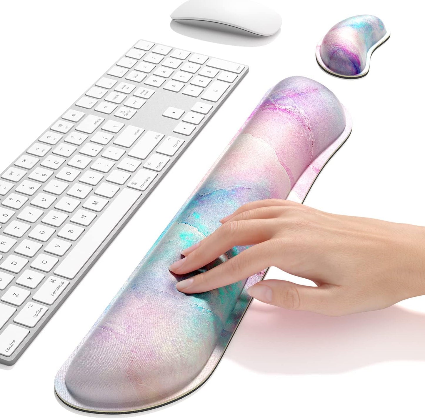 Dapesuom Enlarge Keyboard Wrist Rest, Memory Foam Wrist Cushion for Desk Mat Support, Cute Pain Relief Keyboard Mouse Pad Rests Set with Non-Slip Base for Gaming Laptop Office Computer, Elegant Flower