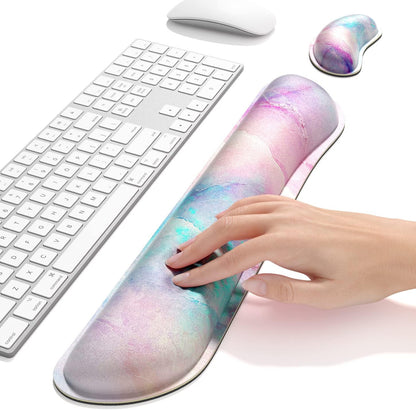 Dapesuom Enlarge Keyboard Wrist Rest, Memory Foam Wrist Cushion for Desk Mat Support, Cute Pain Relief Keyboard Mouse Pad Rests Set with Non-Slip Base for Gaming Laptop Office Computer, Elegant Flower