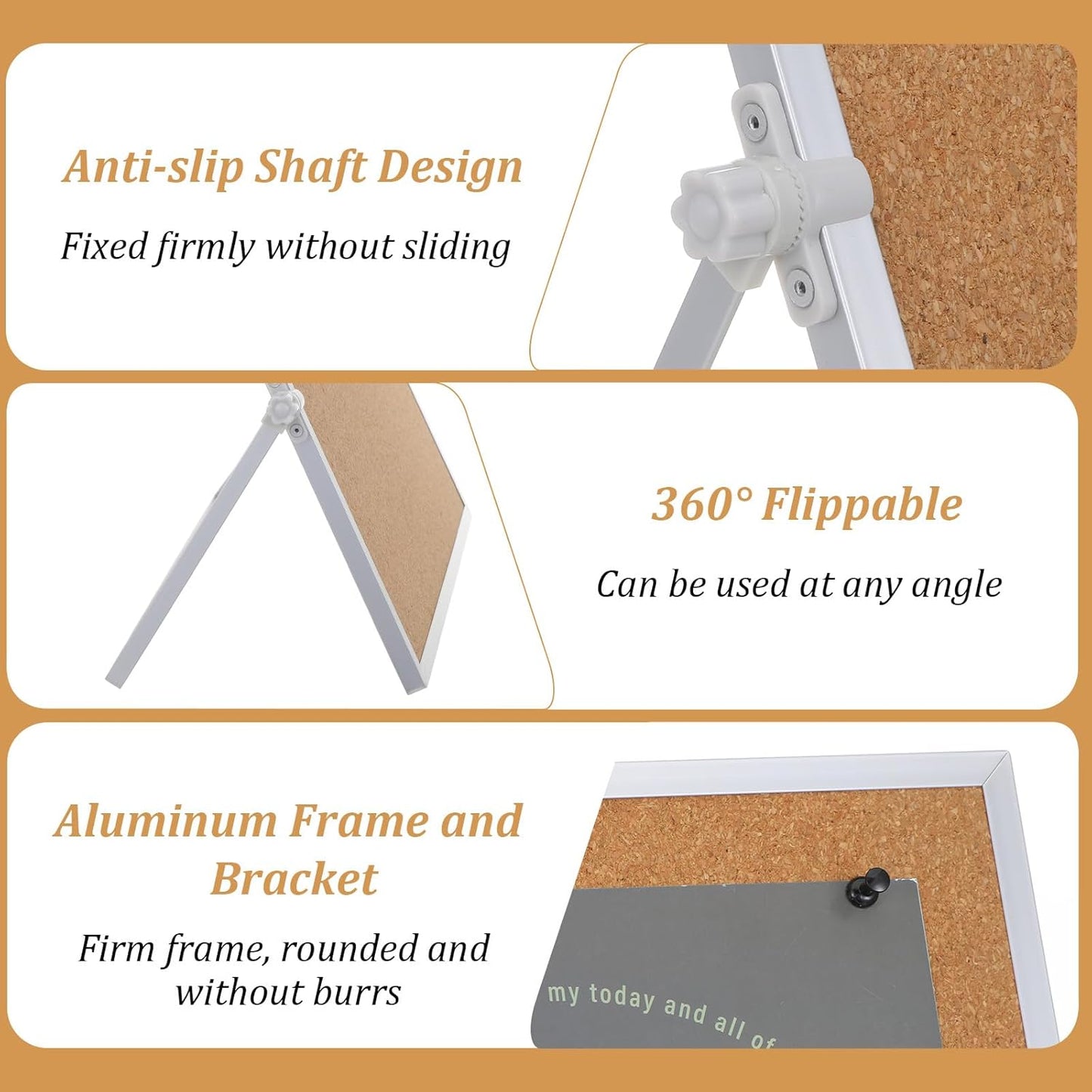 2 Pcs 11.81"×15.74" Cork Bulletin Board, Double Sided Pin with Silver Aluminum Border, Small Desktop Cork Board with Stand for Home, Office, School, Desk Message or Picture