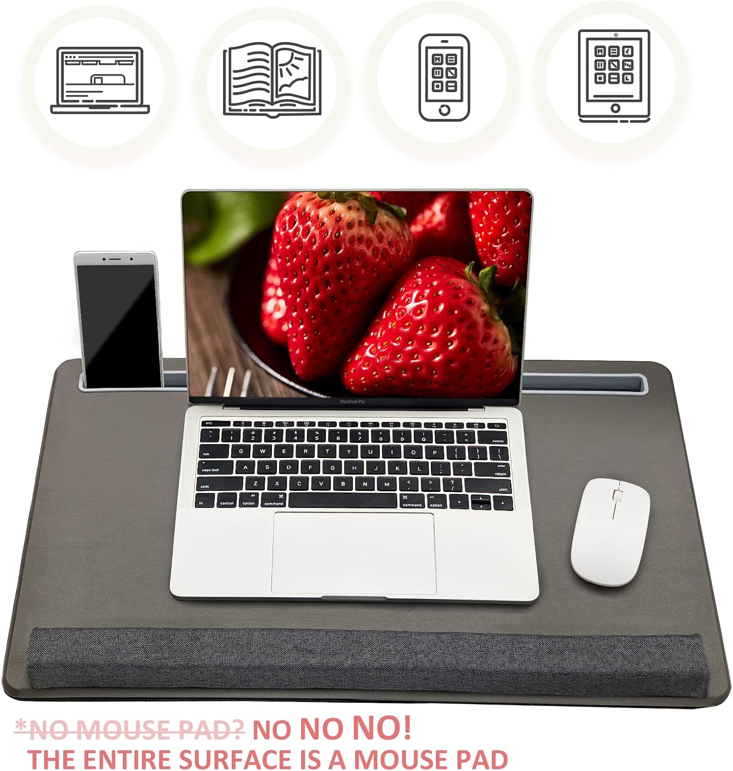 Extra Large Lap Laptop Desk - Full PU Material Mouse Pad Gaming Tray - Portable LapDesk with Phone Holder & Wrist Rest for Notebook, MacBook, Tablet, Bed, Sofa(Black, Fit Up 17.3-in Laptops)