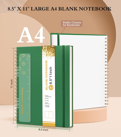 Dotted Notebook, Spiral Notebook Journal 8.5” x 11”, A4 Large Dot Grid Notebooks for Women Men, 100 GSM Dotted Paper, Plastic Hardcover Spiral Bullet Journals for Work School Sketching, Green