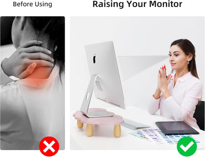 AFOOYO Monitor Stand Riser,Cloud-Shaped Sturdy Wood 16.5In Computer Monitor Riser Wirh Drawer, Multi-Purpose Desktop Organizer Riser for Computer,Laptop,Printer,TV,White