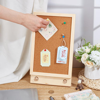 OLYCRAFT Desktop Cork Board with Hemp Rope 2Pcs Wood Sticks 2Pcs Screw Pins and 6Pcs Thumbtacks Cork Bulletin Board Message Picture Board for Home Office Decor DIY Crafts-13.5x7.9x1.2 Inch