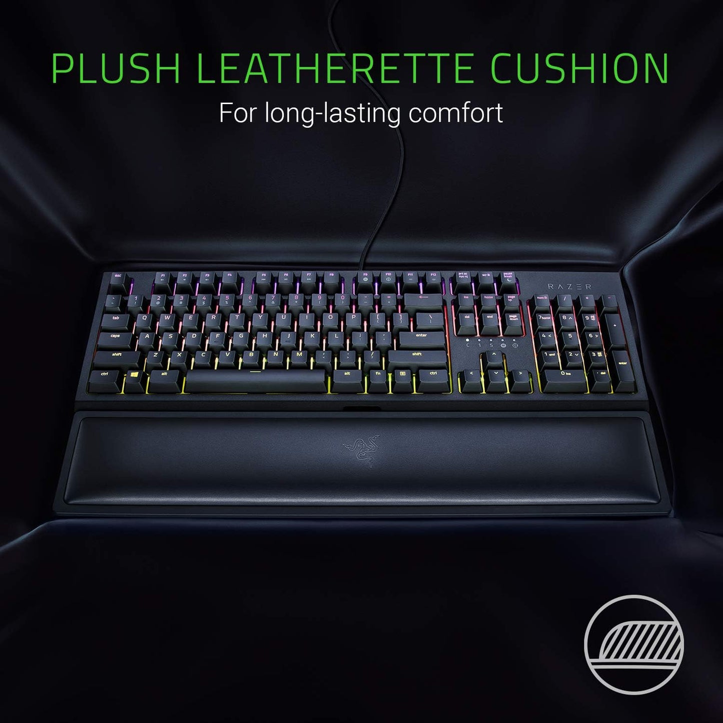 Razer Ergonomic Wrist Rest for Mini Keyboards: Plush Leatherette Memory Foam Cushion - Anti-Slip Rubber Feet