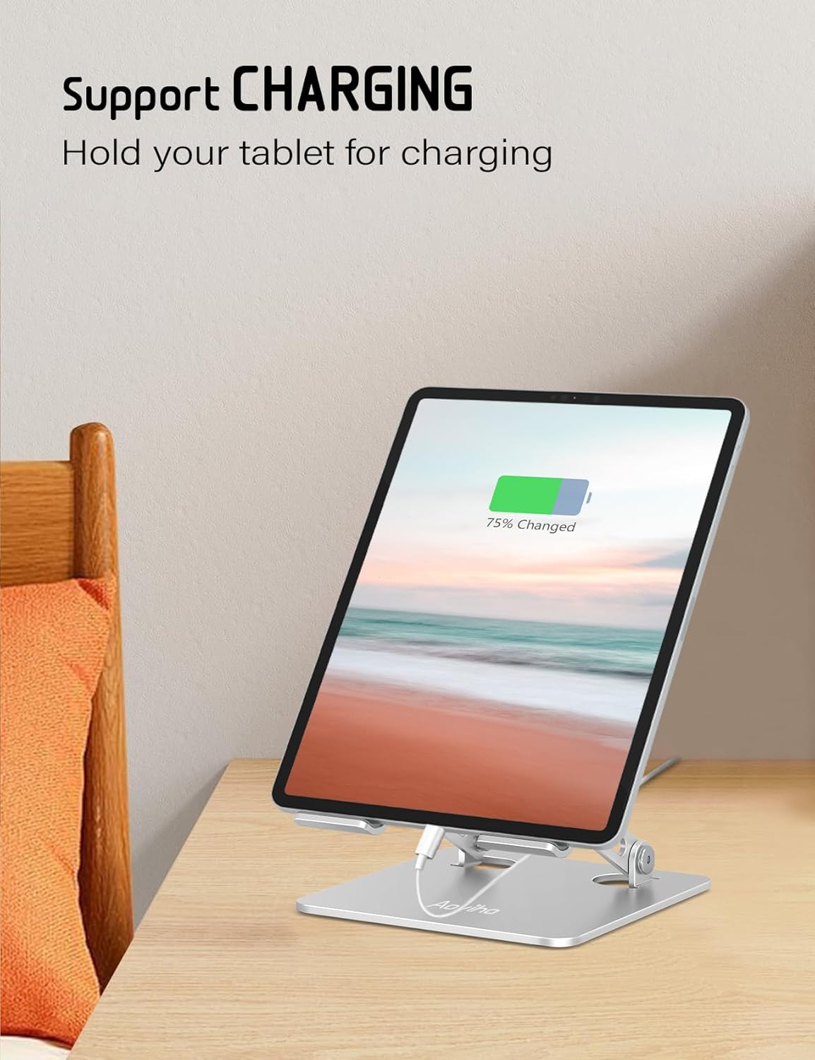 Aoviho Tablet Stand Holder for Desk, Adjustable Aluminum Desk Accessories, Stable Desktop Stand for Office Home,Compatible with iPad Pro Air Mini, Samsung Tablets, Rose Gold