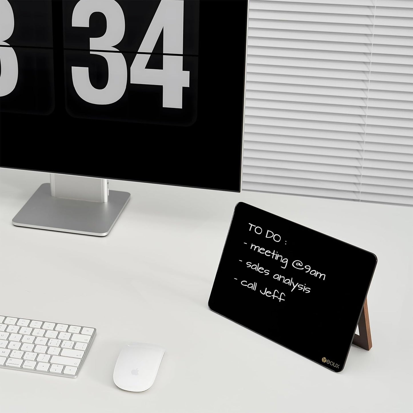 YEOUX Glass Desk Whiteboard with Reversible Wood Stand, Desktop Small White Board, Reusable Mini Dry Erase Board 6.7"x9.5" for Office, Home, School, Marker&Eraser Included