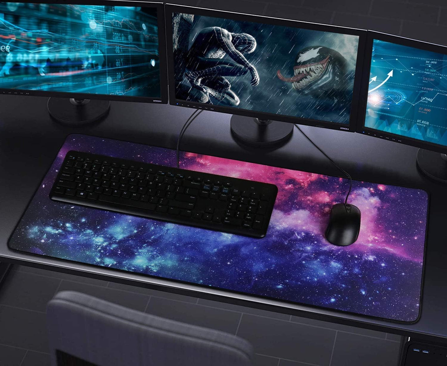 Large Extended Gaming Mouse Pad with Stitched Edges, (31.5X15.7In) Durable Non-Slip Natural Rubber Base, Waterproof Computer Keyboard Pad Mat for Esports Pros/Gamer/Desktop/Office/Home-Black