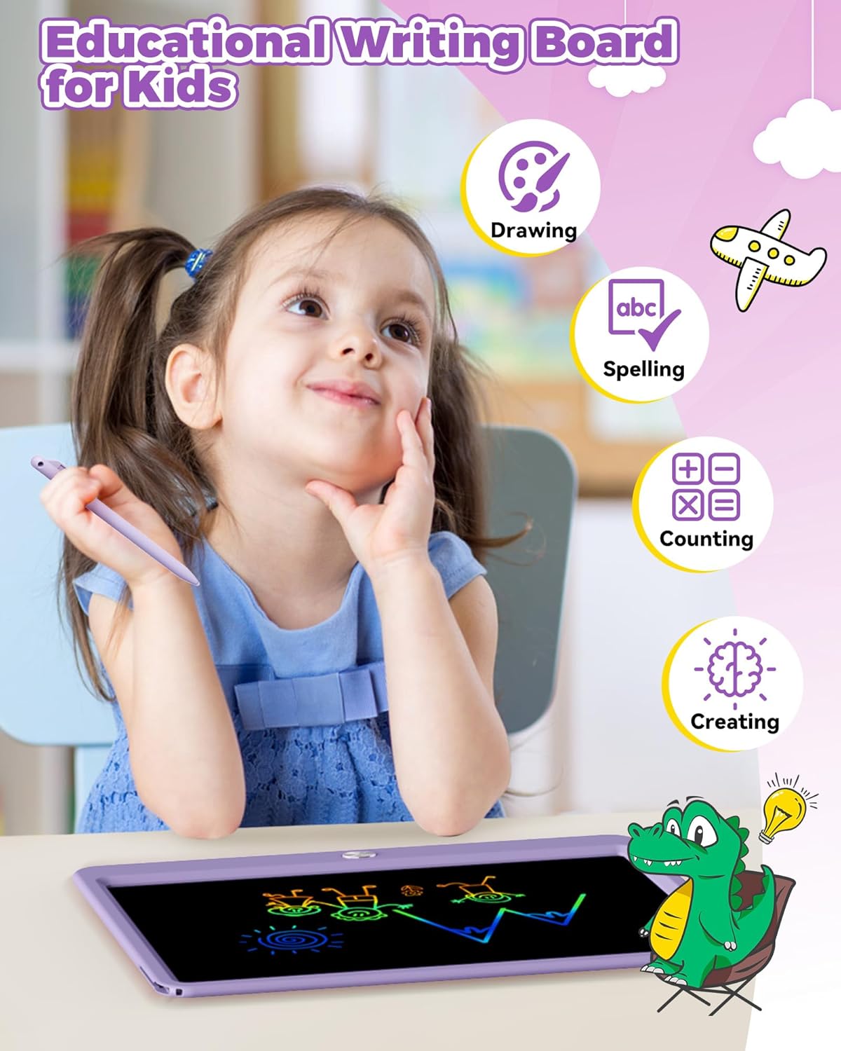 KOKODI 12 Inch LCD Writing Tablet with Anti-Lost Stylus, Erasable Doodle Board Colorful Toddler Drawing Pad, Car Travel School Games Toys for 3 4 5 6 7 8 Kids, Birthday Gift for Girls Boys Adults Blue