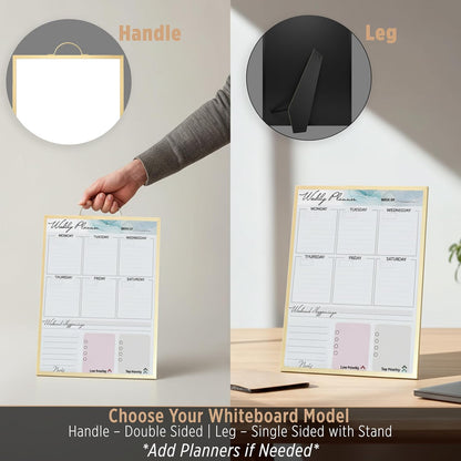 Magnetic Dry Erase Board 12x16 with Foldable Stand, Portable Gold Desktop Whiteboard for Home, Office, School & Kitchen, Includes Weekly & Monthly Magnetic Planner Sheets