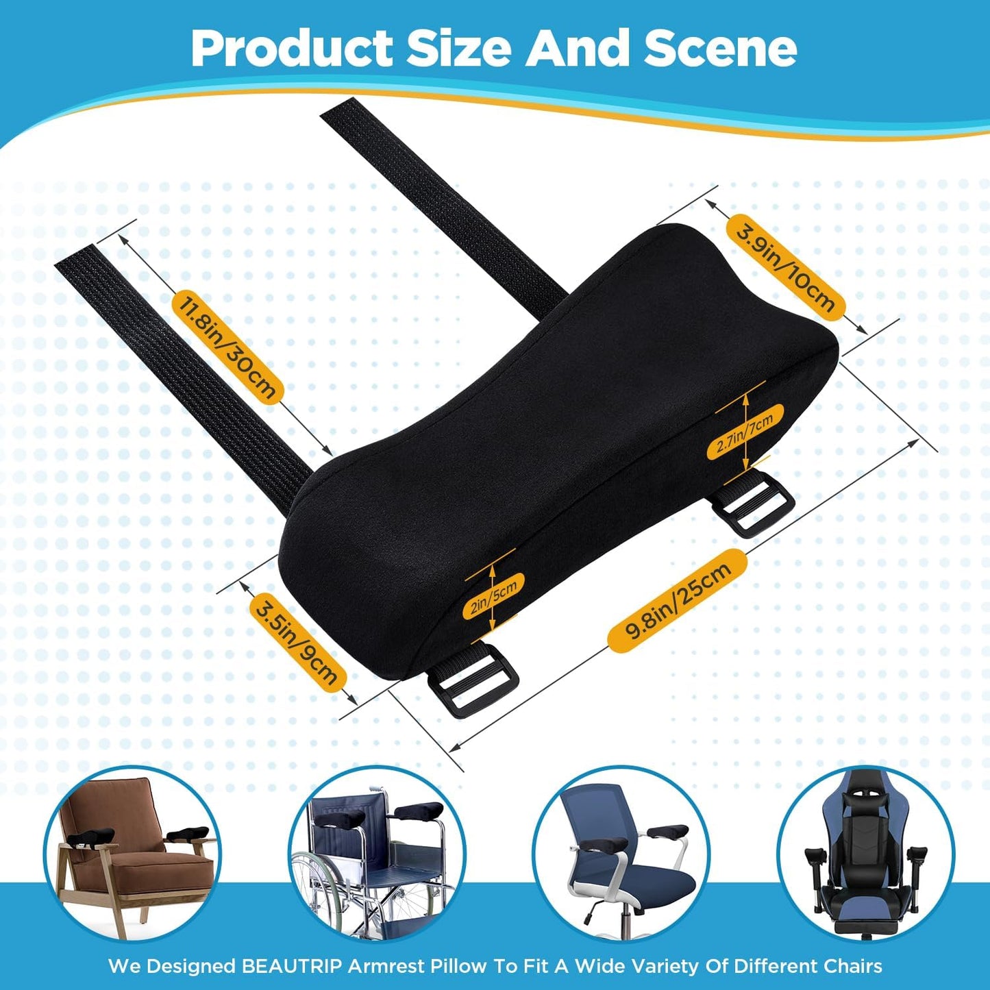 BEAUTRIP Ergonomic Armrest Pads- Office Chair Arm Rest Cover Pillow - Elbow Support Cushion for Computer, Gaming and Desk Chairs (Set of 2, Mesh Cover)