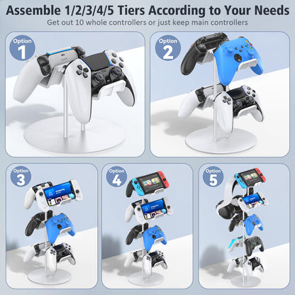 Kytok Controller Stand 4 Tiers with Cable Organizer for Desk, Universal Headphone Stand Compatible with Xbox PS5 PS4 Console Nintendo Switch, Headset Holder & Desk Mounts for 8 Packs Controller