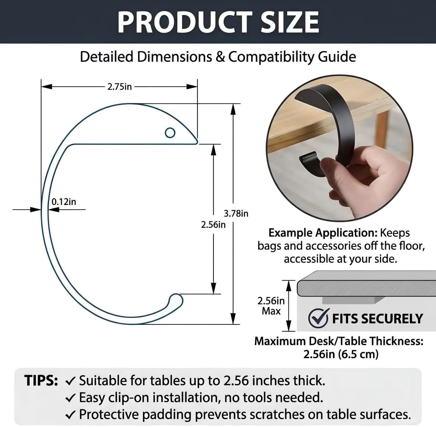 Purse Hook for Table Purse Hanger for Table Bag Hooks Made of high-Strength Alloy for Desk | Holds 30 lbs (C Shape 2 Black)