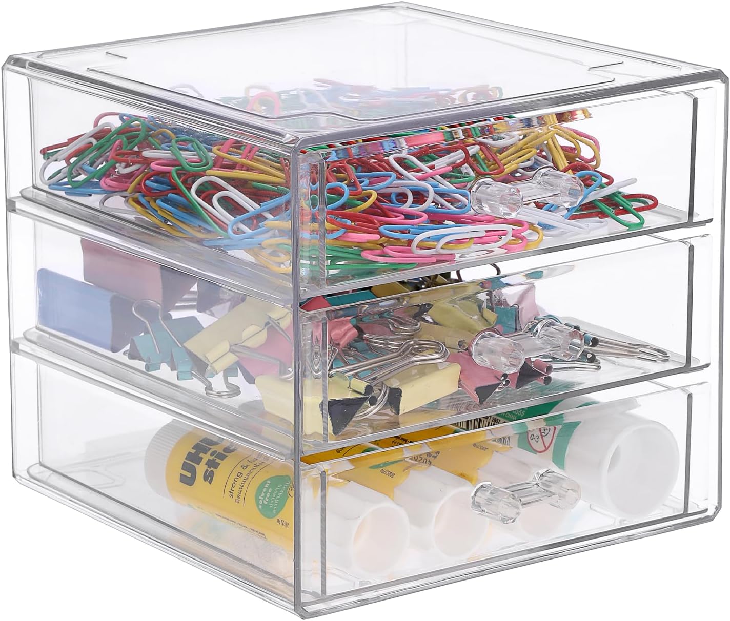 BTSKY Clear Acrylic Storage Organizer with Drawers, 5-Layer Desktop Organizer for Office Essentials, Multi-Purpose Stackable Container for Bathroom Vanity, Desk Makeup Jewelry Container Storage Box