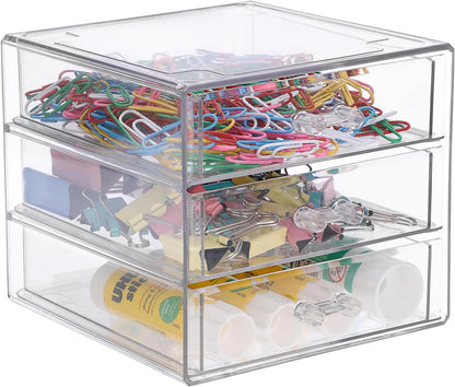 BTSKY Clear Acrylic Storage Organizer with Drawers, 5-Layer Desktop Organizer for Office Essentials, Multi-Purpose Stackable Container for Bathroom Vanity, Desk Makeup Jewelry Container Storage Box